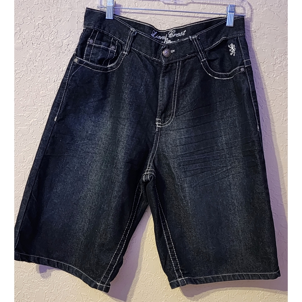 Lion's Crest by English Laundry Men's Denim Shorts Faux Leather Accents